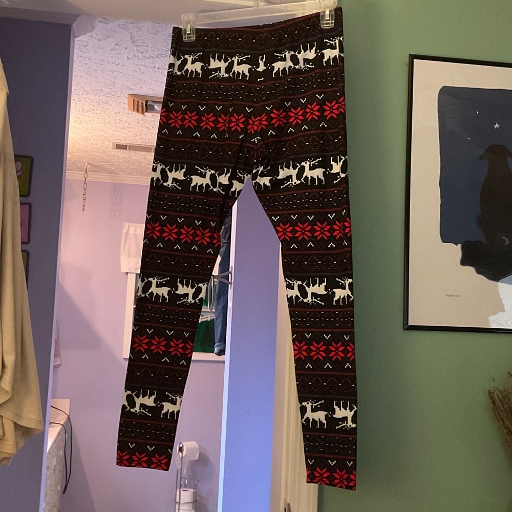 Women's Festive Reindeer Leggings - Black and Red